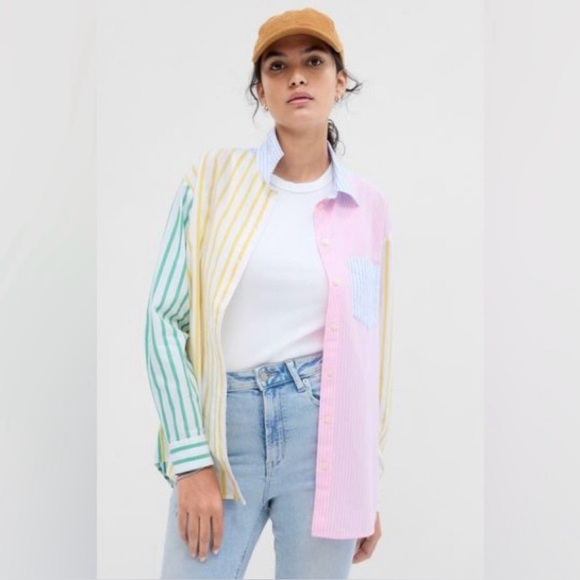 GAP Tops - Gap “The Big Shirt” Striped Multi-Coloured Patchwork Size M